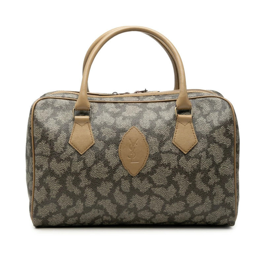 Saint Laurent Giraffe Handbag Boston Bag Beige Cream Brown Leather